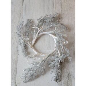 Mini white silver snow tree wreath ornament Xmas decor